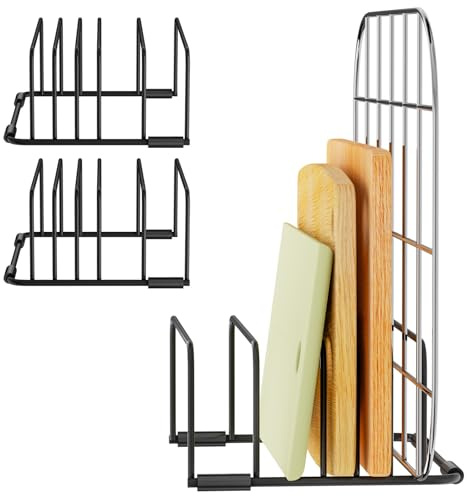 DIRXVMC Chopping Board Holder Cutting Organizer Holder Rack Baking Cookie Pan Sheets Cooling Small Racks Storage Stand for Kitchen Cabinet Countertop Bakeware Organizer (2, black)