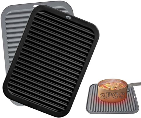 Hongmeru 2 Pack Silicone Trivets for Hot Pans & Kitchen Worktops, Heat-Resistant Non-Slip Mats, 30 x 23cm Thick Soft Silicone Pads & Pot Holders, Heatproof Counter Protectors for Tables (Black + Grey)