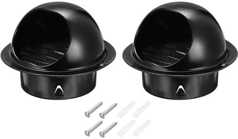 PATIKIL 4 Inch Vent Round Cover, 2 Pack Stainless Steel Exterior Wall Air Vent Louvered Soffit Vent Exhaust Outlet Hood for HVAC Ducting Exhaust Extractor Fan, Black