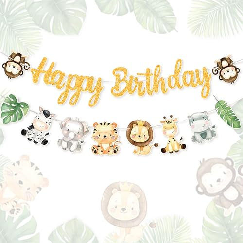 Jungle Birthday Party Decoration Happy Birthday Banner Safari Jungle Animal Banner for Party Supplies Safari Theme Festival Parties Decoration