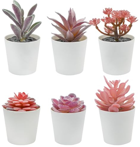 Bacucine Juego de 6 plantas suculentas artificiales en macetas, plantas de escritorio, suculentas falsas para dormitorio, alféizar de ventana, estante, oficina, decoración del hogar (flocado morado)