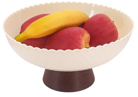 Yuhtech Frutero, cuenco de frutas de plástico, taza decorativa de pedestal de grano de madera, cesta de frutas decorativa, bandeja de almacenamiento de aperitivos (Blanco lechoso)