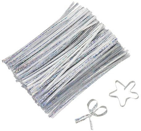 sourcing map 4 Twist Ties, Metallic Twist Ties, Reusable Plastic Coated Twist Ties for Bakery, Candy Bags, Coffee Bags, Goodie Bags, Pack of 500, Shiny Silver