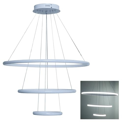 MAKA Lampadario a Sospensione 3 Anelli LED Soggiorno, Design Tondo e Circolare, 48 Watt 6000 Lumen, 220 Volt, Lampada Temperatura Luce Naturale-Fredda, Lampadario Camera da Letto (Luce naturale 4000K)