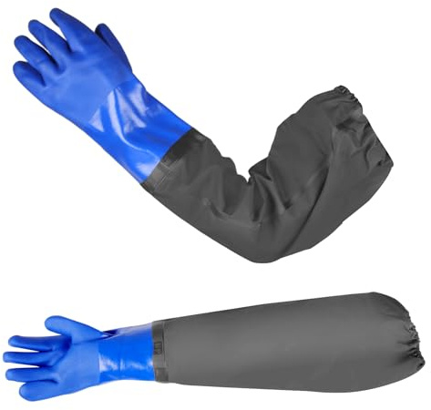 Long Rubber Gloves, 26 Arm Length Waterproof Gloves, Reusable Pond Glove