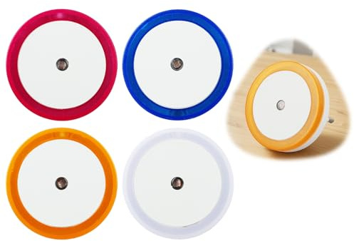 Luz Nocturna LED Con Difusor Y Sensor De Luz (Paquete De 4), Diseño Redondo, Enchufe Europeo, Ideal Para Seguridad Nocturna Y Eficiencia Energética En El Hogar, Luz Con Sensor De Movimiento Enchufe