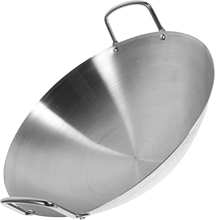 POPETPOP Wok in Acciaio Resistente Per Friggere e Cucinare, Padella Grande a Fondo Tondo 28 Cm, Utensile Da Cucina Doppio Manico, Per Uso Domestico Su Fornelli a Gas