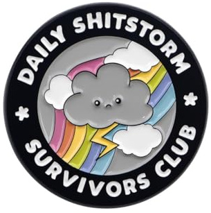 Daily Shitstorm Survivors Club Enamel Pin Cartoon Cloud & Rainbow Lightning Badge Brooch for Hardship Fans As Office Sarcasm Humorous Resilience Accessories