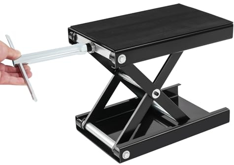 Motorradheber Höhenverstellbarer Heber für die Motorradwartung Robuster Wartungsheber aus Stahl Tragfähigkeit 500kg Höhenverstellbar 93-350mm Klappbar für Garage und Werkstatt 37x23cm Schwarz