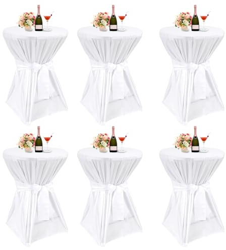 6er-Set Weiß Stehtisch Husse Ø 80-85 cm, Neues Band-Design & Stylische Gestalt Stehtischhussen, Verstärkung im Fußbereich, rutschfest Tischhusse Tischdecke für Stehtische und Bistrotische(80x110cm)