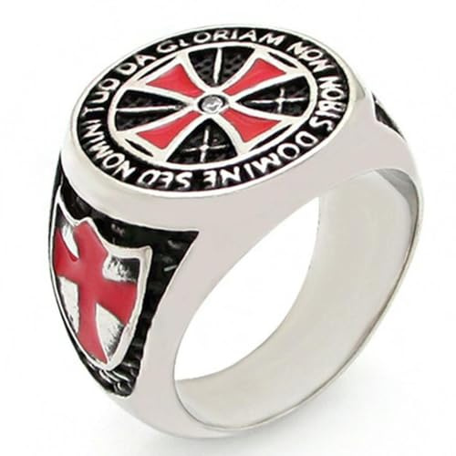 Anillo Cruzado de Acero de Titanio para Hombres, diseño de Caballero templario de la Cruz Roja con Incrustaciones de circonita cúbica, Anillo de Banda Cerrada, Regalo