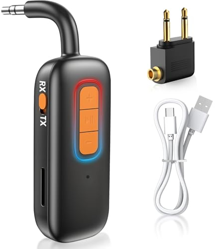 Bluetooth 5.4 Transmitter Receiver 2 in 1 Wireless Aux B-luetooth Adapter with 3.5mm Plug Compatible with Bluetooth Speaker,AirPods,Headphones,Earbuds for TV,Airplane,Car,Gym,Office