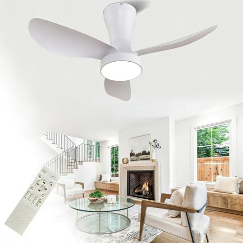 Ceiling Fan with Light and Remote Control, 22W 2200LM Dimmable LED Light 3CCT, 6-Speed Quiet Reversible DC Motor, Timing Function, Low Profile Fan Light for Bedroom Kitchen Living Room,33 Inch