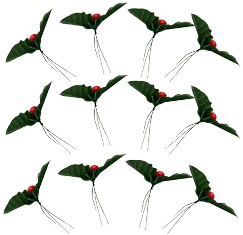 BESPORTBLE 50pezzi Steli di Bacche Rosse Artificiali con Foglie di Agrifoglio per Ghirlande Natalizie Decorazioni di Albero di Natale Riempitivi per Vasi e Composizioni Fai da Te