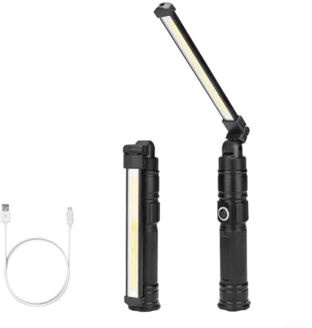 Feeshoppher Lampe de travail LED rechargeable 1500 lumens avec design pliable réglable à 360 degrés et base magnétique pour les tâches de réparation automatique avec batterie numérique de charge USB
