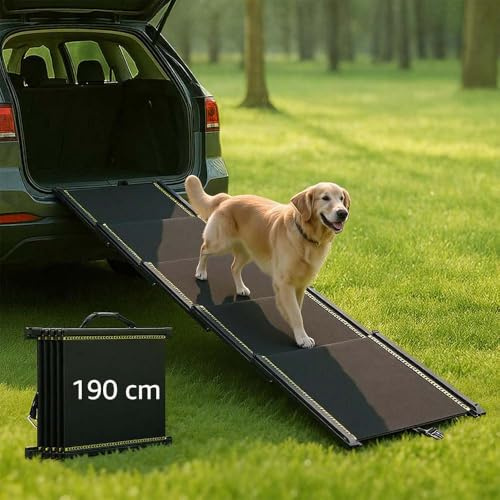Unipaws 190 cm extra Lange Hunderampe für Auto, SUV & LKW, ausziehbare tragbare Haustier-Treppenrampe mit Rutschfester Oberfläche, reflektierenden Streifen & sanfter Steigung für Hunde bis 68 kg