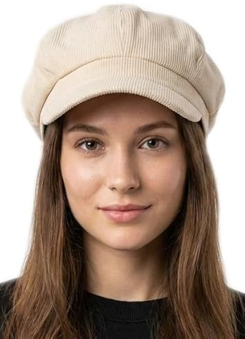 Cool4 Feincord Ballonmütze Cord Bakerboy Mütze Chemo Cap Visor Vintage A05 (DE/NL/SE/PL, Numerisch, 57, Natur Beige)