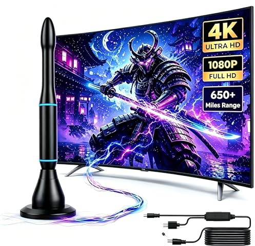 Indoor TV Aerial, Amplified Digital TV Antenna for Freeview 4K 1080P HD, Indoor Aerial for Smart TV with Magnetic Base, 16ft Coaxial Cable, Aerial for Bedroom, Caravan, Home(Large)