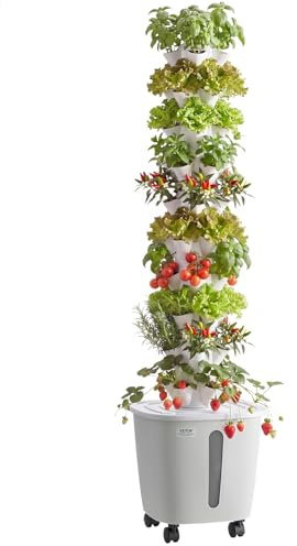 VEVOR Torre Idroponica da Interno, Sistema di Coltivazione Senza Terra a 10 Livelli con 50 Capsule, Controllo App e Ruote, con Serbatoio da 20 L e Pompa, per Erbe Aromatiche Fiori Frutta e Verdura