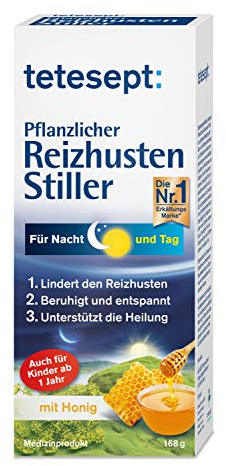 Tetesept Pflanzlicher Hustenstiller - 1 x 125ml - Hustensaft mit Honig - natürlich wirskam bei Reizhusten