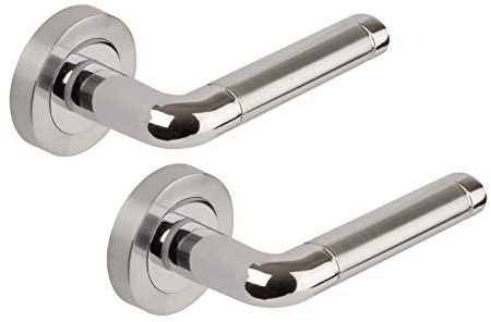 DISCOUNT HARDWARE UK 3842 Polished/Satin Chrome Dual Finish Lever on Rose Door Handles Colima Design
