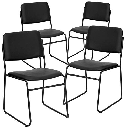 Flash Furniture 4 Pk. HERCULES Series 1000 lb. Capacity High Density Black Vinyl Stacking Chair with Sled Base