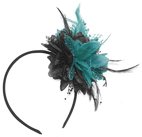 Caprilite Fascinator auf Haarreif für Hochzeiten in Schwarz und Blaugrün, Schwarz und Türkis, 1 count (Pack of 1)