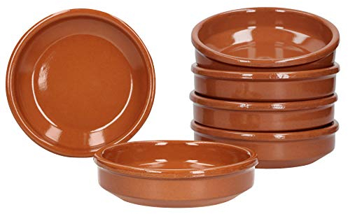 MamboCat - Set di 6 ciotole in terracotta Cazuela, vasellame in terracotta per la gastronomia e la cucina mediterranea, 175 ml, diametro 12 cm, colore: marrone lucido