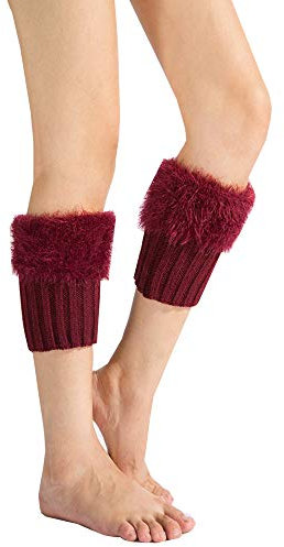 Cheerlife Damen Stricken Stulpen Socken Boot Abdeckung warme Winter Beinstulpen Manschette Beinwärmer (Weinrot)