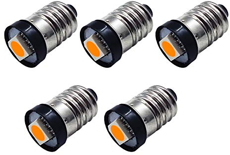 Ruiandsion 5pcs E10 LED Bulb DC 3V 0.5W Yellow 5050 1SMD LED Bulb for Torchlight Flashlight Torch Headlight,Negative Earth