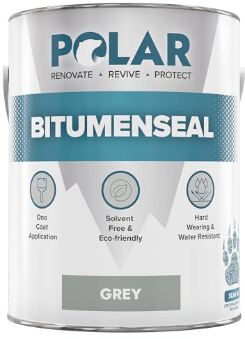 Polar Bitumenseal Grey Paint - 5KG - Instant Waterproof Bitumen Roof Sealant - Ideal for Leaks, Cracks & Pitched Roof Repair - Concrete, Brick, Asphalt, Drainpipes & Gutters - Easy to Apply