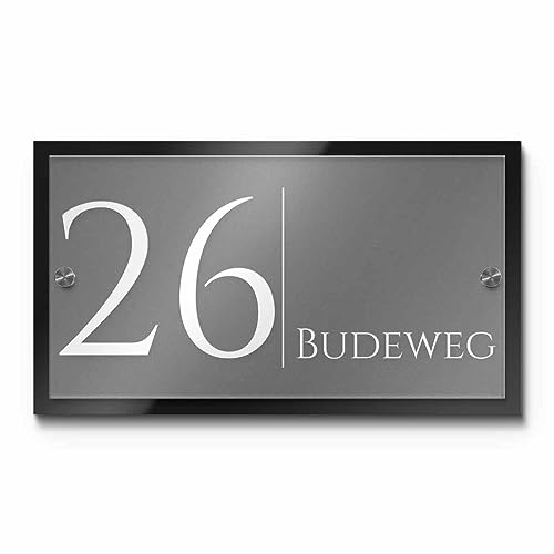 Hochwertige Hausnummer mit Gravur aus Acrylglas - 32x18 cm - mit Motiven - Türschild für die Haustür mit Ziffern Straßennamen oder Namen - Hausnummernschild