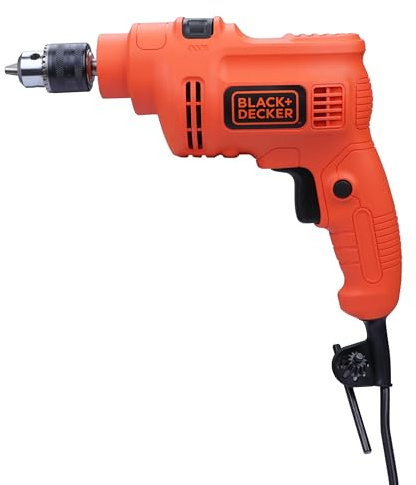 BLACK+DECKER KR5010 - Taladro de martillo de una sola velocidad con cable de 550 W, 10 mm, 2800 rpm, para uso doméstico y bricolaje, para taladrar en mampostería, acero y madera, naranja y negro