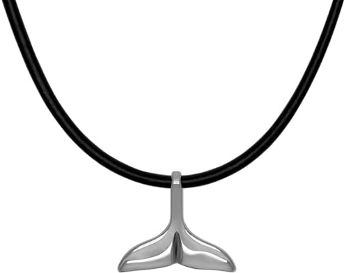 Soul-Cats 1 Lederkette mit Wal Delfin Hai Fisch Flosse Anhänger | Schwarz Silber Surferkette Maritimer Schmuck