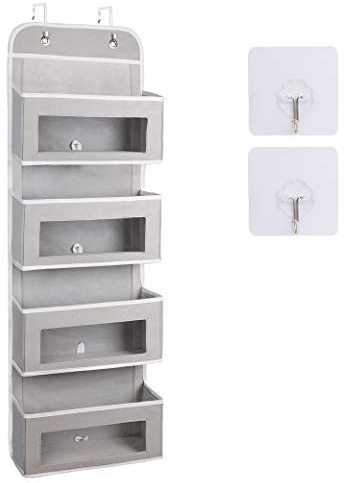 Organizador Colgante en la Puerta, Bolsa de Almacenamiento de Tela con 4 Compartimentos para Juguete, Revista Sombrero Gris