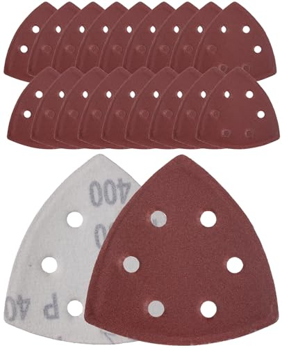 YoiYee Hoja de lija Delta de grano 400, almohadilla de papel de lija triangular, disco de papel de arena, 6 agujeros, 93 x 93 x 93 mm, paquete de 20