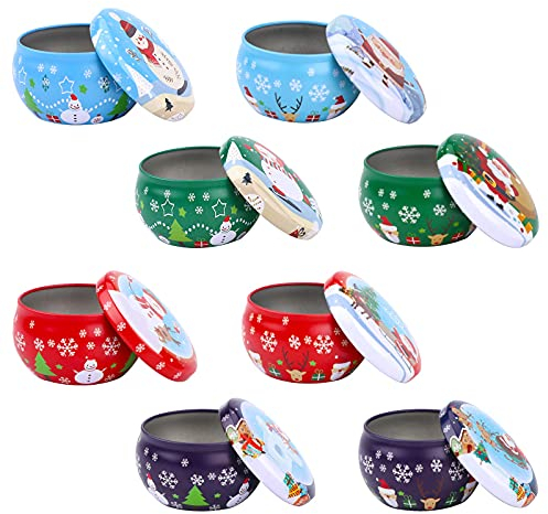Barattoli di latta per candele, 8 pezzi di latta rotondi natalizi scatole vuote scatole di latta mini contenitori per la creazione di candele vuote in metallo con coperchi per fare candele caramelle