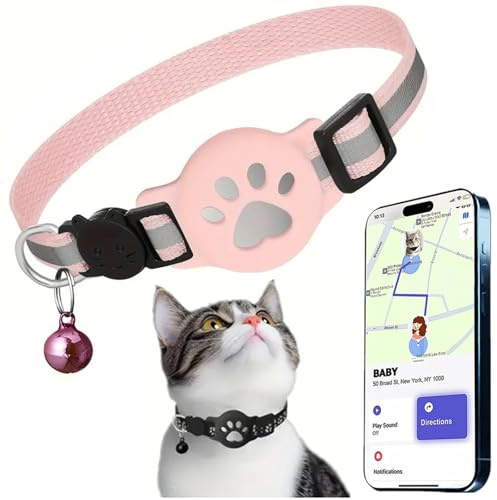 Befoore Rastreador de gatos sin cuota mensual - Compatible con Apple/Android, collar GPS for gatos | Resistente al agua | Batería reemplazable | Antipérdida(Pink collar-2+Black GPS)