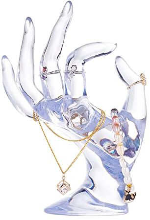 PandaHall Schmuckständer Handhalter, OK-Form-Handring-Halter-Elegante Armband-Halter-Schmuck-Stützuhr-Ständer-Hochzeits-Showcae Für Haupteinzelhandels-Anzeigen-Organisation, Transparent