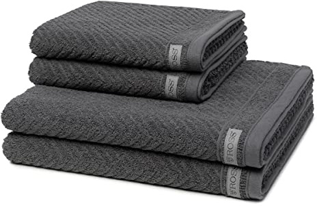 Ross - 4 teiliges Frottier-Set - Smart (2 X Handtuch 2 X Duschtuch im Set) - 520 g/m2 - Baumwolle - Frottee - saugstark - weich und flauschig - Schiefer