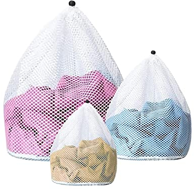 3 PCS Wäschesack, Mit Kordelzug Wiederverwendbarer Wäschesack Waschmaschine, Grobmaschiger Netzbeutel für Bluse, Unterwäsche, BH, Socken, Strümpfe, Dessous