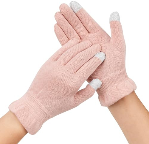 Donfri Cotton Moisturizing Gloves Overnight 2 Pairs Touchscreen Fingers for SPA Dry Hands Hand Care Day and Night Moisturizing (Small-Pink)