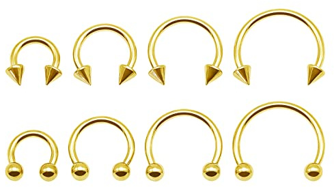 BLISI 8PCS Titanium Gold Septum Rings 16g Septum Jewelry 6mm/8mm/10mm/12mm Smiley Piercing Jewelry Horseshoe Earrings Septum Nose Rings