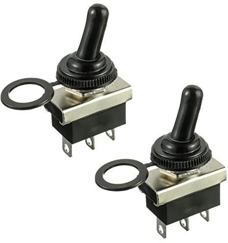 HUAREW KN3 (D)-103 - Interruttore a levetta in metallo on/off, 12 V, 25 A, 2 posizioni, 3 pin, impermeabile, con copertura in gomma (2 pezzi)