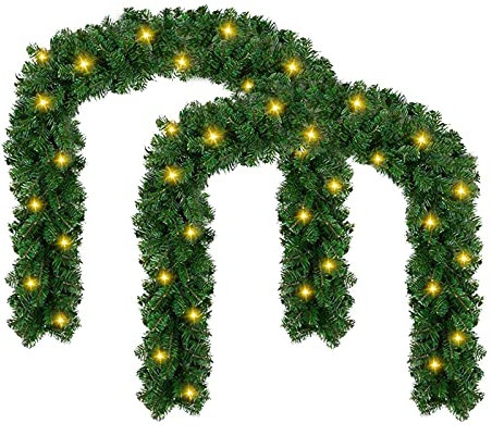 Ikodm 2 Stück 5m Weihnachtsgirlande mit 100 LEDs Warmweiß Tannengirlande Künstlich, Tannenzweiggirlande Weihnachtsdeko für Innen und Außen Treppengeländer Weihnachtsbaum