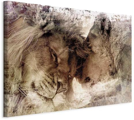 B&D XXL - Leinwandbild Löwen 120x80 Liebe, 120x80 cm, 1-teilig, Wohnzimmer | Hochwertige Leinwand, sofort aufhängbar, ideal fürs Wohn- oder Schlafzimmer, wasserfest und lichtecht, langlebig, stilvoll