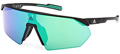 adidas Sport SP0076 Sonnenbrille Damen, Sportliche und Leichte Sonnenbrille, Maskenförmige Linse, Verspiegelte Grüne Gläser, Mattes Schwarz
