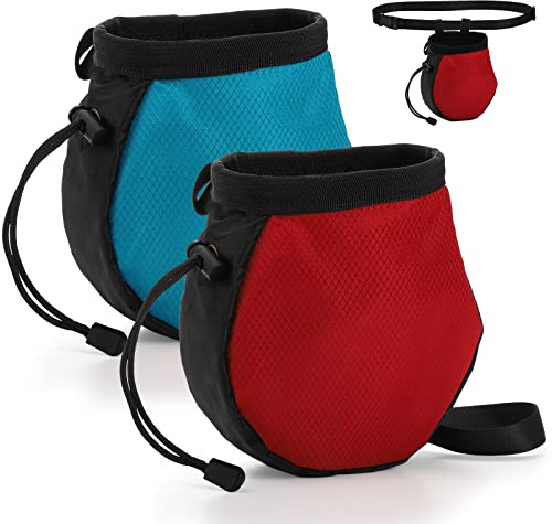 ZENFUN 2 Stück Kletterkreidebeutel, Boulder-Kreidebeutel mit verstellbarem Gürtel und Reißverschlusstaschen, Kordelzug, Klettern, Eimer zum Klettern, Gewichtheben und Gymnastik (rot, bule)