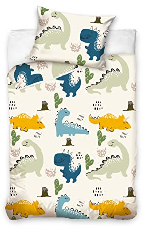 Kinderbettwäsche 100x135 aus 100% Baumwolle mit Dinos - Kinder Bettwäsche und Baby Bettwäsche Set Junge Kleinkinder - bei 60 Grad waschbar - (Dinosaurier 100 x 135 und 40 x 60)