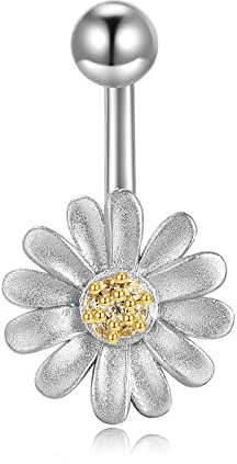 YFN Sterling Silber Gänseblümchen/Schmetterlinge/Sonnenblumen/Bienen Bauchnabel Ringe Blume Piercing-Schmuck für Frauen Mädchen Hypoallergen